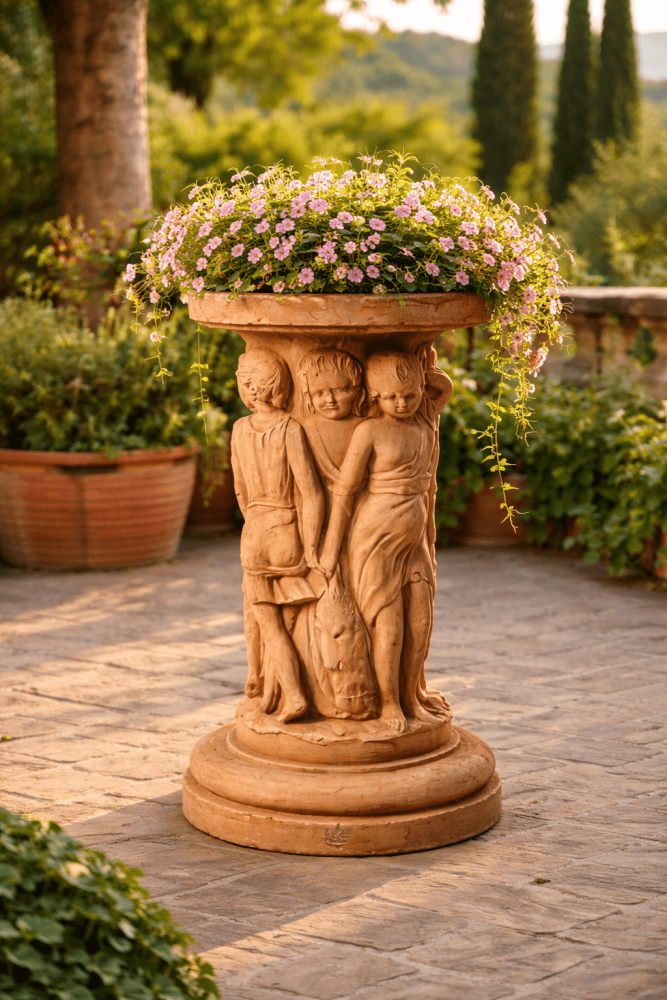 Colonne décorative avec putti en terre cuite d’Impruneta